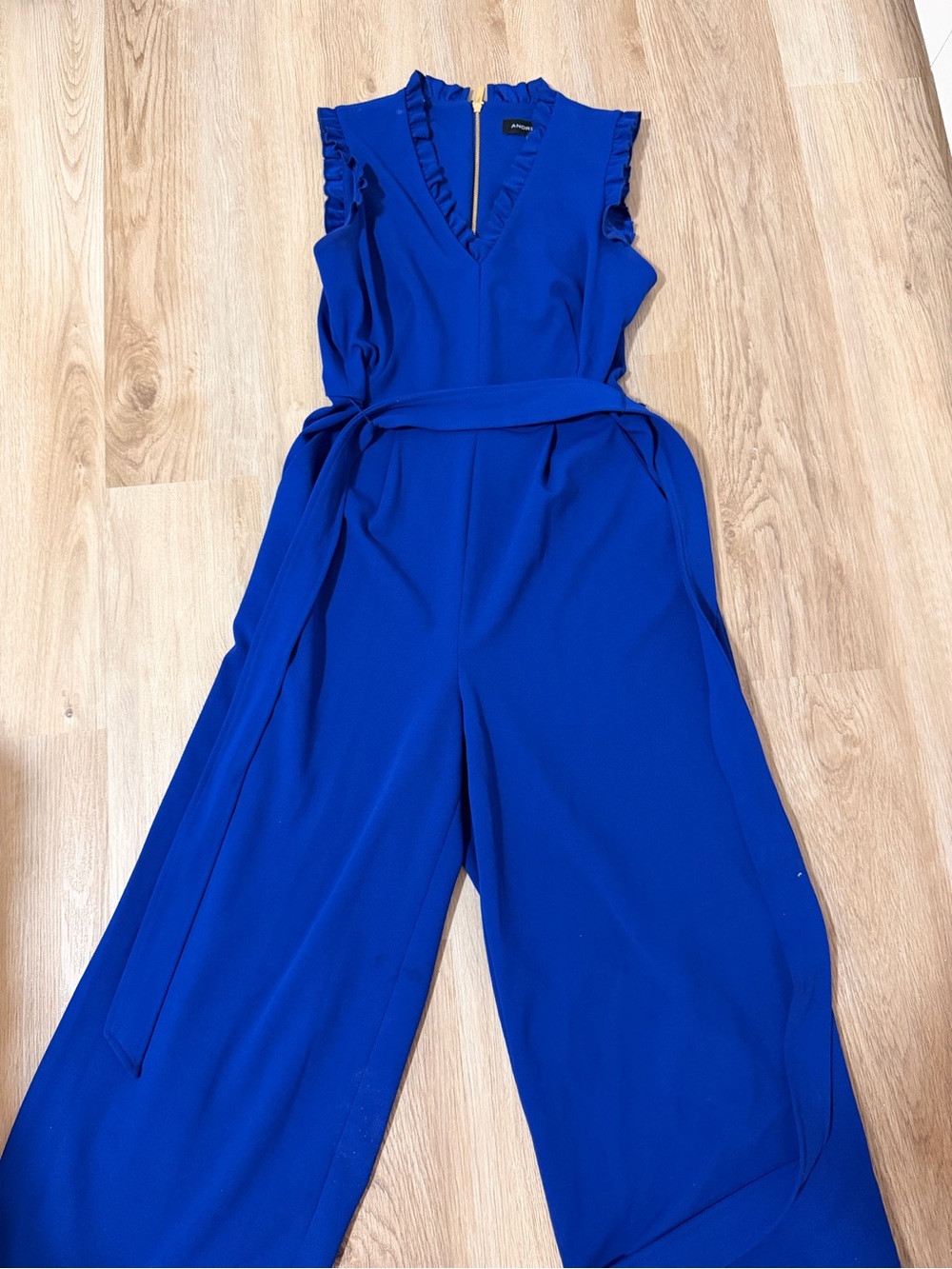 Stylish Ruffled V-Neck Jumpsuit - Royal Blue